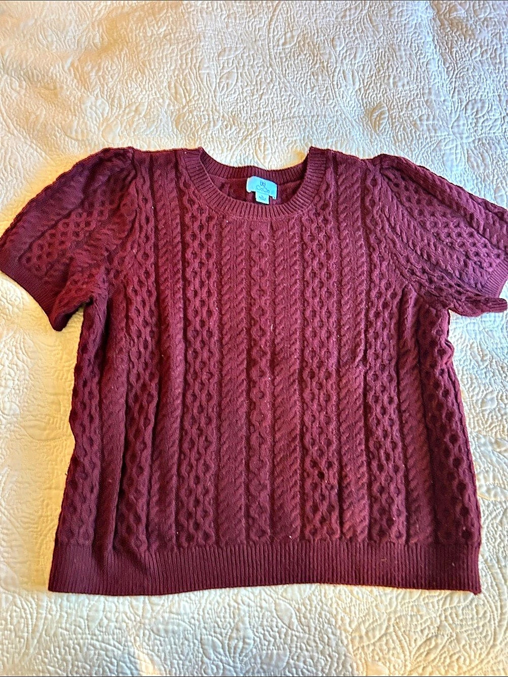 cece Cable Knit Short Sleeve Sweater Textured Knit Short Sleeve Sweater XL